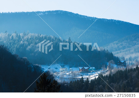 Valley of cottages in winter mountains Valley of cottages in winter mountains 27150835