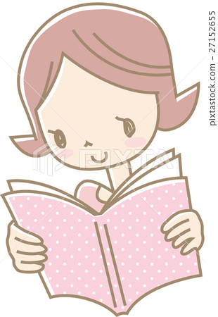 一個年輕的女人讀一本書（點粉紅色） 27152655