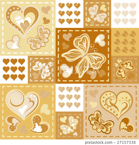 Romantic seamless patterns in patchwork style - Stock Illustration ...