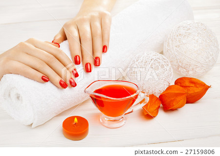 red manicure with dekor. spa red manicure with dekor. spa 27159806