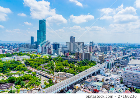 [Osaka Prefecture] Osaka cityscape blue sky and white clouds 27166236