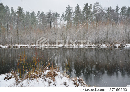 lake surrounded with snowy trees lake surrounded with snowy trees 27166360