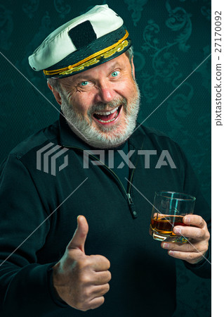 Portrait of old captain or sailor man in black 27170092