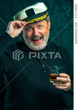Portrait of old captain or sailor man in black 27170093