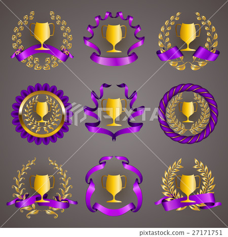 Stock Illustration: Set of luxury gold cups