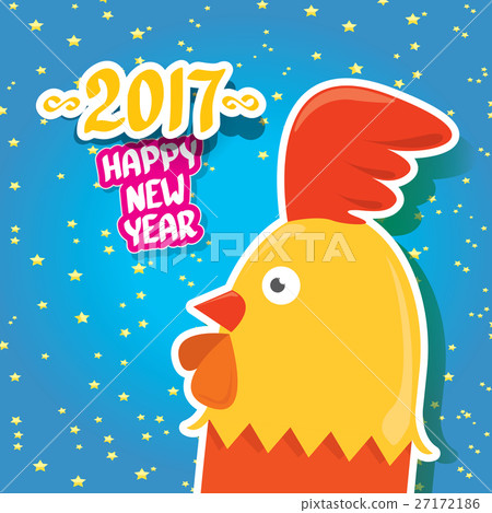 vector new year 2017 with cartoon funny rooster 27172186
