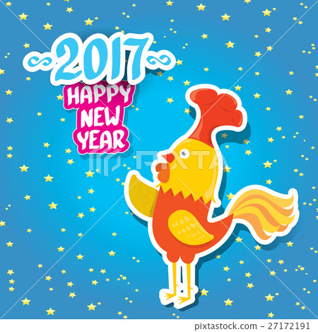vector new year 2017 with cartoon funny rooster vector new year 2017 with cartoon funny rooster 27172191