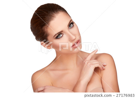 Woman beauty face portrait isolated on white with healthy skin 27176983