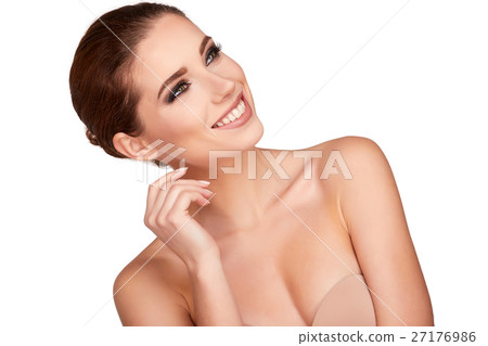 Woman beauty face portrait isolated on white with healthy skin 27176986