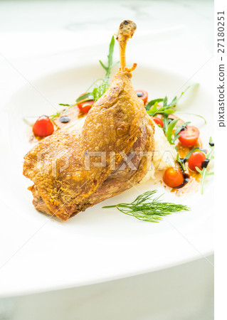Fried leg duck with potato salad Fried leg duck with potato salad 27180251