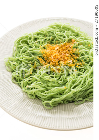 Green or Jade noodles in white plate Green or Jade noodles in white plate 27190005