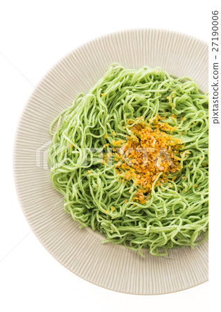 Green or Jade noodles in white plate Green or Jade noodles in white plate 27190006