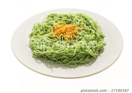Green or Jade noodles in white plate Green or Jade noodles in white plate 27190387