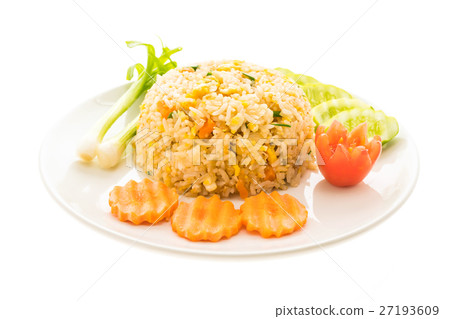 Fried rice with crab meat in white plate 27193609