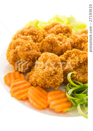 Fried shrimp or prawn cake in white plate Fried shrimp or prawn cake in white plate 27193610