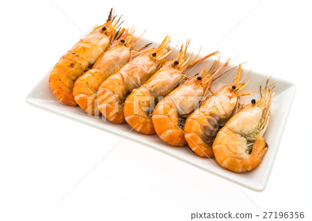 Grilled Prawn and shrimp in white plate Grilled Prawn and shrimp in white plate 27196356