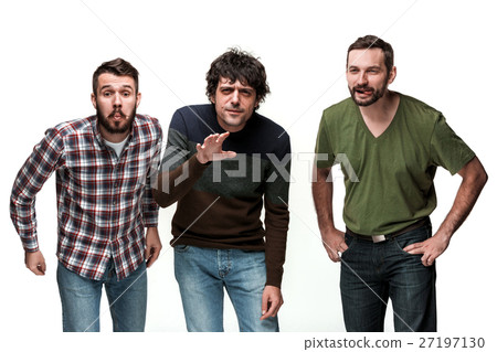 The three men are smiling, looking at camera 27197130