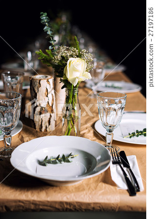Decorated table ready for dinner. Beautifully 27197186