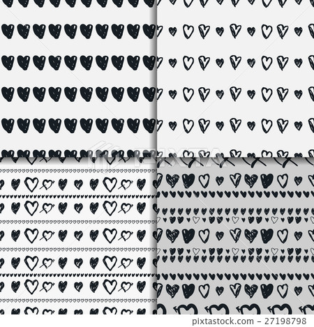 Doodle seamless pattern set with hearts Doodle seamless pattern set with hearts 27198798