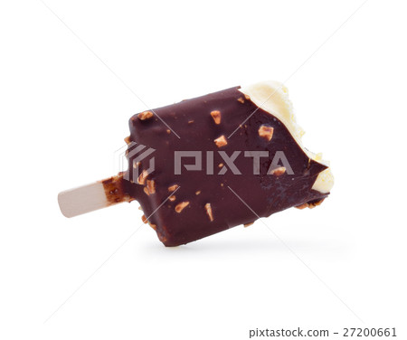 Ice cream covered with chocolate white background. 27200661