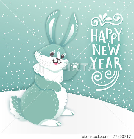 插图素材 card happy new year with cartoon rabbit funny