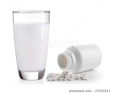 milk and pills on white background 27201651