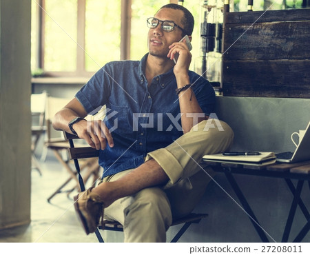 Man Working Coffee Shop Cafe Concept Man Working Coffee Shop Cafe Concept 27208011