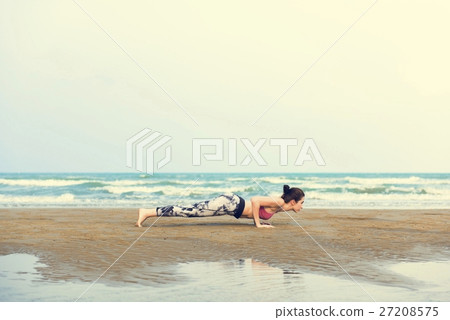 Woman Planking Stretching Flex Training Healthy Lifestyle Beach Woman Planking Stretching Flex Training Healthy Lifestyle Beach 27208575