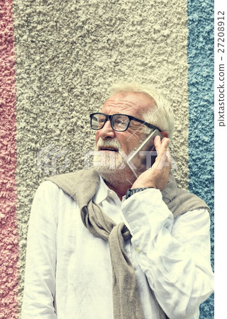 Senior Man Using Smart Phone Connection Concept Senior Man Using Smart Phone Connection Concept 27208912