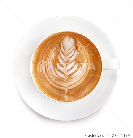 Top view latte art coffee on white background 27211359