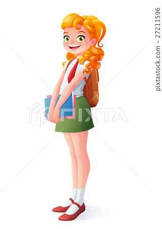 Vector pretty smiling school student redhead girl Vector pretty smiling school student redhead girl 27211596
