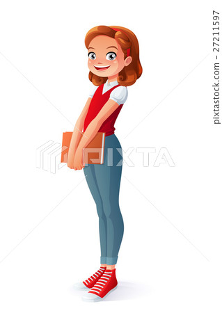 Vector cute smiling young school student girl Vector cute smiling young school student girl 27211597