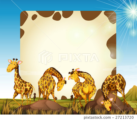 Border template with many giraffes in the field 27213720