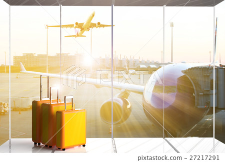 Suitcases in airport departure lounge Suitcases in airport departure lounge 27217291