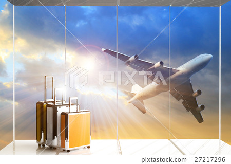 Suitcases in airport departure lounge Suitcases in airport departure lounge 27217296