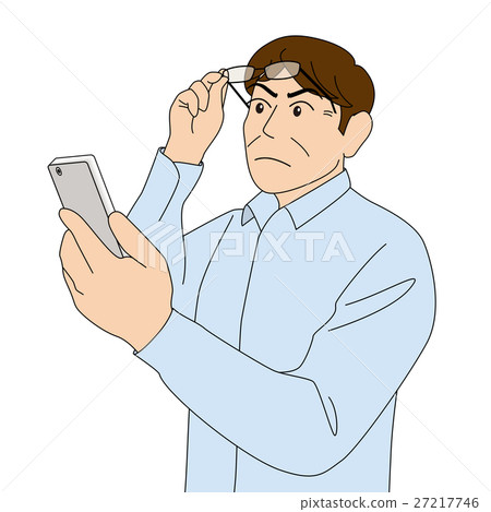 Look at smartphone _ Brown Hair _ Elderly man Look at smartphone _ Brown Hair _ Elderly man 27217746