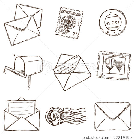 Illustration of mailing icons - sketch style 27219190
