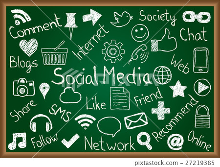 Social media icons and terms on chalkboard Social media icons and terms on chalkboard 27219385