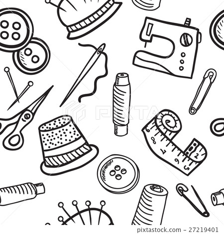 Sewing seamless pattern - hand drawn illustration Sewing seamless pattern - hand drawn illustration 27219401