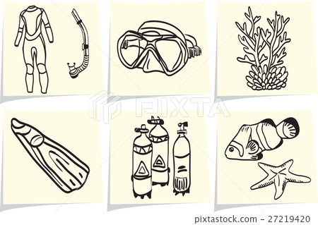 Diving equipment and sea life on memo sticks 27219420