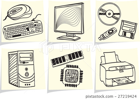 Pc components and peripheral devices sketches Pc components and peripheral devices sketches 27219424
