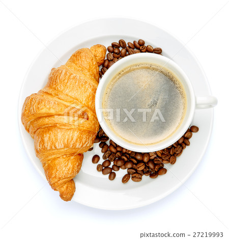 fresh croissant and coffee on white background 27219993