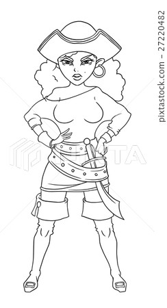 Pirate girl in the vest, boots with sword. Pirate girl in the vest, boots with sword. 27220482