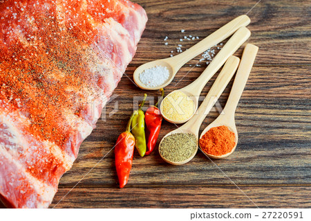 Fresh and raw meat. Ribs  pork chops uncooked 27220591