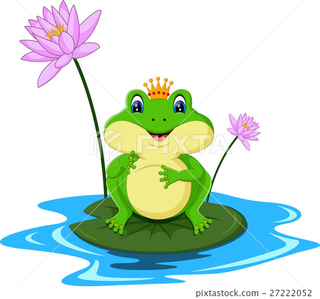 funny Green frog cartoon sitting on a leaf funny Green frog cartoon sitting on a leaf 27222052