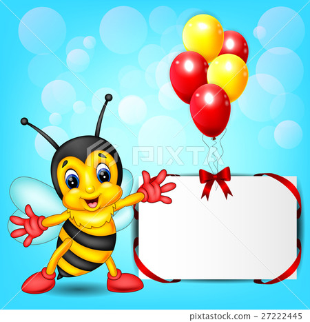illustration of cute bee cartoon with baloon 27222445