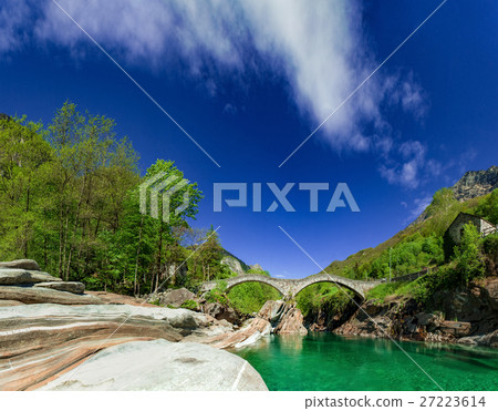 panorama of historic old bridge in tessin 27223614