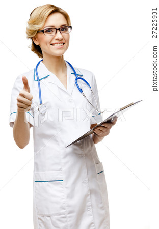 Woman doctor standing on white background 27225931