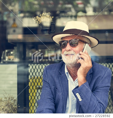 Senior Man Coffee Shop Communication Connection Technology Conce Senior Man Coffee Shop Communication Connection Technology Conce 27228592