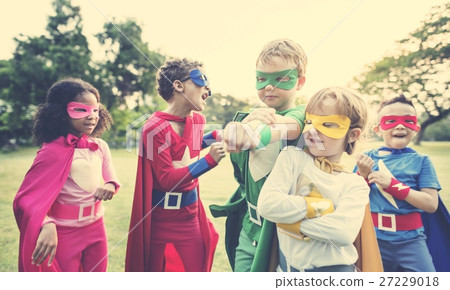 Superheroes Cheerful Kids Expressing Positivity Concept Superheroes Cheerful Kids Expressing Positivity Concept 27229018